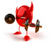 #44695 Royalty-Free (RF) Illustration of a 3d Red Devil Mascot Lifting Weights by Julos