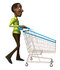 #46547 Royalty-Free (RF) Illustration Of A 3d Casual Black Man Mascot Pushing A Shopping Cart - Version 2 by Julos