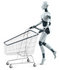 #46566 Royalty-Free (RF) Illustration Of A 3d Female Robot Mascot Pushing A Shopping Cart - Version 2 by Julos