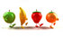 #46598 Royalty-Free (RF) Illustration Of 3d Green Apple, Banana, Strawberry And Orange Mascots Marching Right - Version 1 by Julos