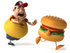 #47023 Royalty-Free (RF) Illustration Of A 3d Fat Burger Boy Mascot Chasing A Cheeseburger - Version 1 by Julos