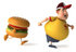 #47024 Royalty-Free (RF) Illustration Of A 3d Fat Burger Boy Mascot Running From A Cheeseburger - Version 1 by Julos