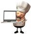 #47948 Royalty-Free (RF) Illustration Of A 3d Chubby Executive Chef Mascot Holding A Laptop With A Blank Screen - Version 3 by Julos