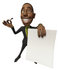 #48601 Royalty-Free (RF) 3d Illustration Of A Black Businessman Mascot Holding Out A Contract And Pen - Version 4 by Julos