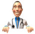 #48932 Royalty-Free (RF) Illustration Of A 3d White Male Doctor Standing Behind A Blank Sign by Julos