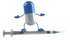 #48951 Royalty-Free (RF) Illustration Of A 3d Blue and White Capsule Pill Mascot Standing On A Syringe by Julos