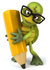 #49418 Royalty-Free (RF) Illustration Of A 3d Green Turtle Mascot Holding A Pencil - Version 4 by Julos