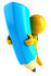 #49876 Royalty-Free (RF) Illustration Of A 3d Orange Man Mascot With A Giant Blue Pencil - Version 4 by Julos