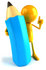 #49877 Royalty-Free (RF) Illustration Of A 3d Orange Man Mascot With A Giant Blue Pencil - Version 1 by Julos