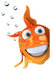 #49995 Royalty-Free (RF) Illustration Of A 3d Goldfish Mascot With Bubbles, Smiling And Looking Around A Sign by Julos