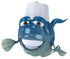#50013 Royalty-Free (RF) Illustration Of A 3d Blue Chef Fish Mascot With A Hat - Version 1 by Julos