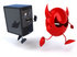 #50048 Royalty-Free (RF) Illustration Of A 3d Computer Case Mascot Chasing Away A Red Devil Virus - Version 2 by Julos