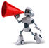 #50669 Royalty-Free (RF) Illustration Of A 3d Futuristic Robot Mascot Using A Megaphone - Pose 2 by Julos