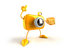 #50789 Royalty-Free (RF) Illustration Of A 3d Yellow Camera Mascot Holding A Wedge Of Cheese - Version 2 by Julos