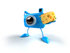 #50794 Royalty-Free (RF) Illustration Of A 3d Blue Camera Mascot Holding A Wedge Of Cheese - Version 4 by Julos