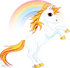 #56137 Royalty-Free (RF) Clip Art Of A White And Gold Unicorn Raring In Front Of A Rainbow by pushkin