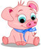 #56144 Clip Art Of An Adorable Pink Male Piggy Wearing A Blue Ribbon, Sitting And Smiling by pushkin