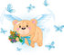 #56188 Royalty-Free (RF) Clip Art Of A Teddy Bear Fairy Flying With Flowers And Blue Butterflies by pushkin