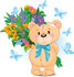 #56191 Royalty-Free (RF) Clip Art Of A Teddy Bear With Blue Butterflies And A Flower Bouquet by pushkin
