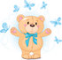 #56195 Royalty-Free (RF) Clip Art Of A Sweet Teddy Bear With A Blue Bow And Blue Butterflies by pushkin