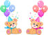 #56204 Clip Art Of Male And Female Twin Birthday Bears Wearing Party Hats And Sitting With Balloons by pushkin