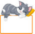 #56214 Clip Art Illustration Of An Adorable Gray Kitten Napping On A Pillow Over A Blank Text Box by pushkin