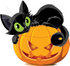 #56221 Royalty-Free (RF) Clip Art Illustration Of A Cute Black Kitten Curled Up On Top Of A Halloween Pumpkin by pushkin