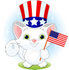 #56232 Clip Art Illustration Of An Adorable White Independent Kitten Wearing An Uncle Sam Hat And Holding An American Flag by pushkin