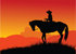 #56252 Royalty-Free (RF) Clip Art Of A Silhouetted Cowboy On Horseback Against An Orange Sunset by pushkin