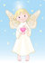 #56267 Clip Art Of A Cute, Innocent, Blond Femal Angel With A Halo, Holding A Pink Heart by pushkin