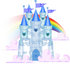 #56271 Clip Art Illustration Of A Blue Stone Castle In The Clouds, With Flags And A Rainbow by pushkin