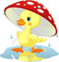#56275 Clip ArtIllustration Of A Cute Yellow Duckling Strolling Under A Mushroom Umbrella On A Rainy Spring Day by pushkin