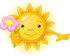 #56283 Clip Art Illustration Of A Cute Sun Character Holding A Pink Flower by pushkin