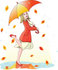 #56356 Royalty-Free (RF) Clip Art Illustration Of A Blond Woman Dancing In Autumn Rain Under An Umbrella by pushkin