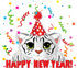 #56392 Royalty-Free (RF) Clip Art Illustration Of A Cute White Tiger Cub Wearing A Party Hat And Looking Over A Happy New Year Greeting, With Confetti by pushkin