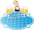 #56400 Royalty-Free (RF) Clip Art Illustration Of A Blue Oktoberfest Sign With A Blond Woman Serving Frothy Beers by pushkin