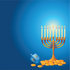 #56434 Royalty-Free (RF) Clip Art Illustration Of A Glowing Hanukkah Menorah With Gold Coins On A Blue Background by pushkin