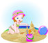 #56437 Royalty-Free (RF) Clip Art Illustration Of A Small Girl Building A Sand Castle On A Beach by pushkin