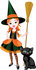 #56455 Royalty-Free (RF) Clip Art Illustration Of A Sassy Little Halloween Witch Girl With A Broom And Kitten by pushkin
