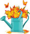 #56465 Royalty-Free (RF) Clip Art Illustration Of Two Butterflies Over Autumn Leaves In A Watering Can by pushkin