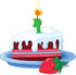 #56471 Royalty-Free (RF) Clip Art Illustration Of A Strawberry By A Frosted Birthday Cake Slice And A Lit Candle by pushkin