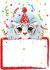 #56473 Royalty-Free (RF) Clip Art Illustration Of A Adorable White Tiger Cub Wearing A Party Hat, Looking Over A Blank Starry Sign With Colorful Confetti by pushkin
