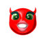 #60712 Royalty-Free (RF) Illustration Of A 3d Red She Devil Smiley Face Grinning by Julos