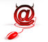 #60927 Royalty-Free (RF) Illustration Of A 3d Devil Arobase Symbol With A Red Computer Mouse - Version 1 by Julos