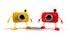 #60972 Royalty-Free (RF) Illustration Of Two 3d Yellow And Red Camera Boy Mascots by Julos