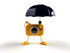 #60990 Royalty-Free (RF) Illustration Of A 3d Yellow Camera Boy Character Standing Under An Umbrella - Version 1 by Julos