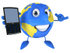 #61157 Royalty-Free (RF) Illustration Of A 3d Blue And Yellow Globe Character Holding Out A Modern Cell Phone by Julos