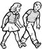 #61860 Clipart Of A Retro Boy And Girl Walking In Black And White - Royalty Free Vector Illustration by JVPD