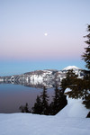 Crater Lake at Dusk With a Full Moon