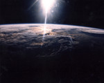 Sunlight over Earth as seen by STS-29 crew 3/18/1989